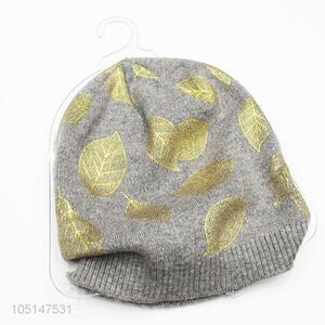 Best Sale Custom Single-Deck Winter Hats with Golden Leaf Beanie Knitted Hat