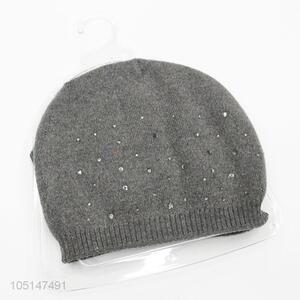 Latest Design Double-Deck Knitted Warm Winter Hats with Rhinestone Decoration