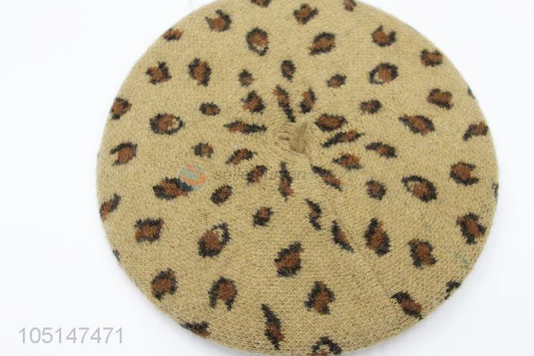 Fashion Design Leopard Decorative Wool Kitted Winter Single-Deck Hats