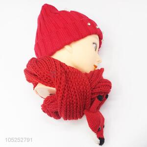 China branded good quality red knitted hat+scarf