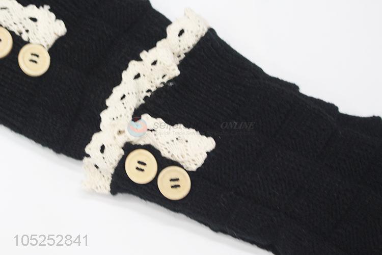 Ready sale women black knitted lace leg warmer