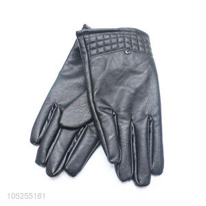 High quality custom men black pu gloves