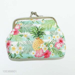 Low Price Pu Clip-Clasp Pineapple Printed Coin Purse