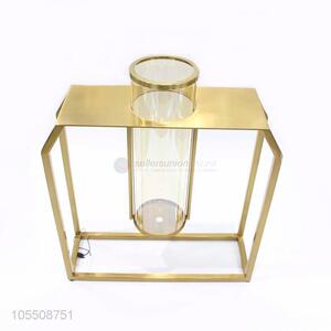 Bottom price indoor decoration golden iron vase glass flower vase