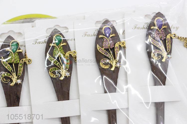 Chinese Factory Hair Accessories Handmade Rhinestone Wooden Hairpin Jewelry