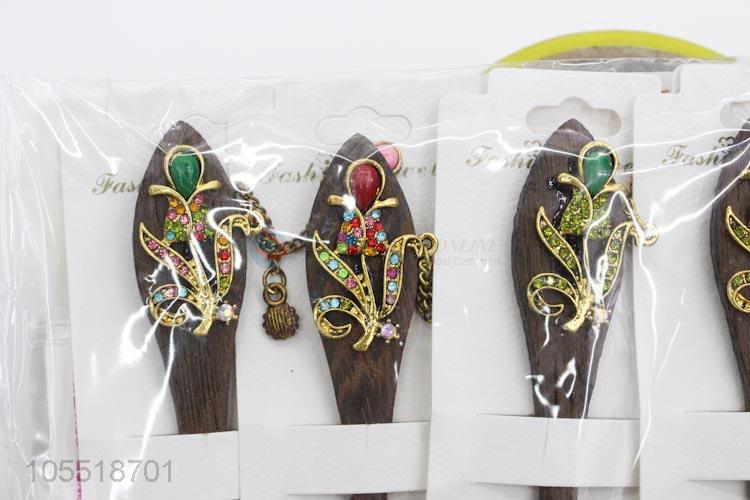 Chinese Factory Hair Accessories Handmade Rhinestone Wooden Hairpin Jewelry