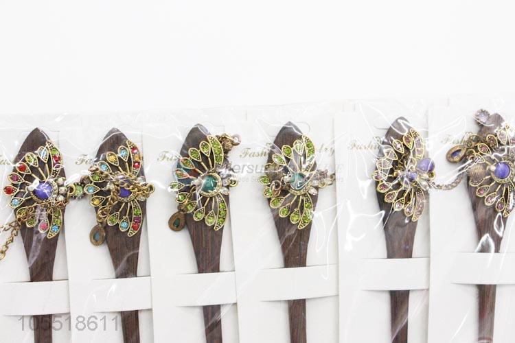 High Quality Hair Accessories Handmade Rhinestone Wooden Hairpin Jewelry