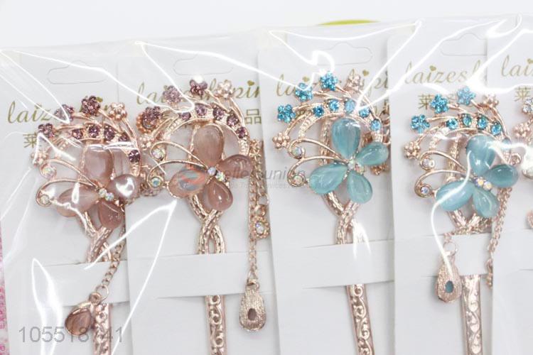 Factory Excellent Elegant Charm Butterfly Hairpin Rhinestone Hair Stick