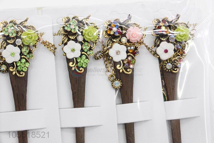 Fashion Design Hair Accessories Handmade Rhinestone Wooden Hairpin Jewelry