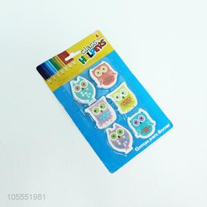 Cute Owl Shape 6pcs Eraser