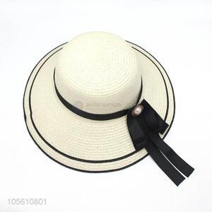 Best selling lady sun caps women straw beach hat with ribbon