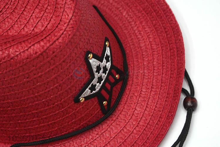 Good quality red children summer billycock summer straw hat