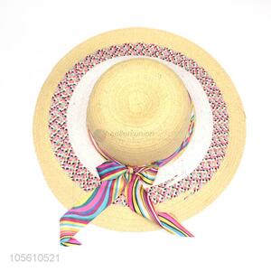 High quality lady sun caps women straw beach hat with ribbon