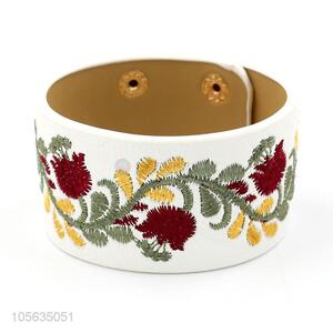 Recent design retro styles flower embroidered leather bracelets