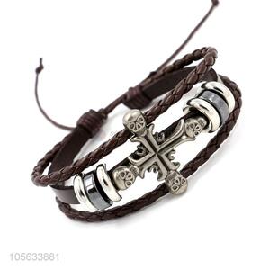 Best quality mens favor handmade retro adjustable braided leather bracelet