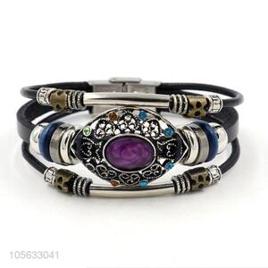 Direct factory supply retro punk men leather bracelet alloy charms bracelet