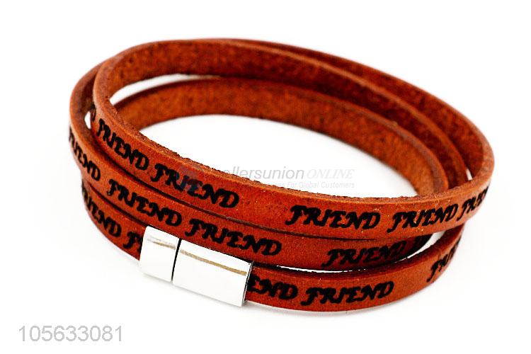 Competitive price men leather bracelet vintage magnetic buckle bracelet