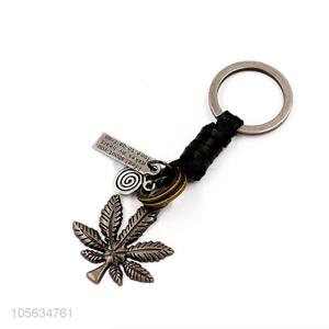 Superior factory retro matte alloy leaf shape <em>key</em> ring <em>key</em> holder for <em>men</em>