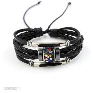 Best quality multitier men leather bracelet vintage braided bracelet