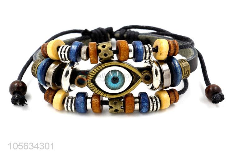 Promotional products multitier men leather bracelet vintage alloy eye bracelet