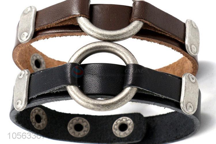 Made in China retro styles mens leather bracelets with circle charms