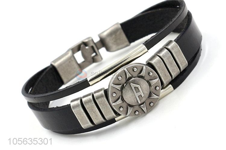 High quality retro styles handmade mens leather bracelets with charms