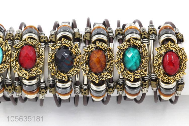 Resonable price multilayer leather bracelet retro charms bracelets