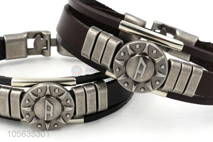 High quality retro styles handmade mens leather bracelets with charms