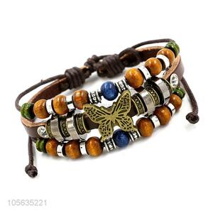 Professional supply retro leather beaded bracelet with charms