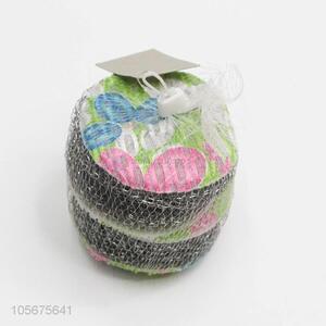 Recent design kitchen supplies steel wire ball with printed cleaning <em>cloth</em>