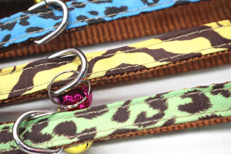 Factory sales leopard printed polyester dog collar with bells