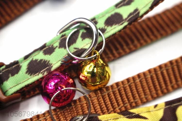 Factory sales leopard printed polyester dog collar with bells