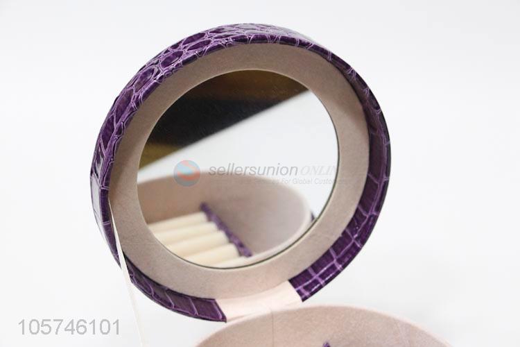 Top quality round textured pu ornaments storage box with mirror