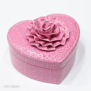 Promotional heart shape textured pu jewelry storage box with mirror