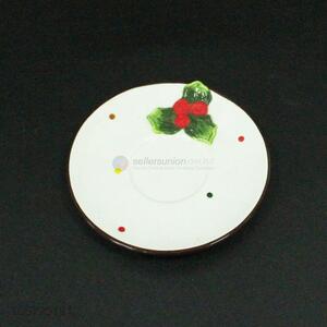 Custom Christmas Printed Round Ceramic Fruit Plate White