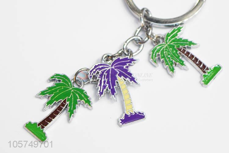 Low price coconut tree shape zinc alloy key chains enamel metal keyrings