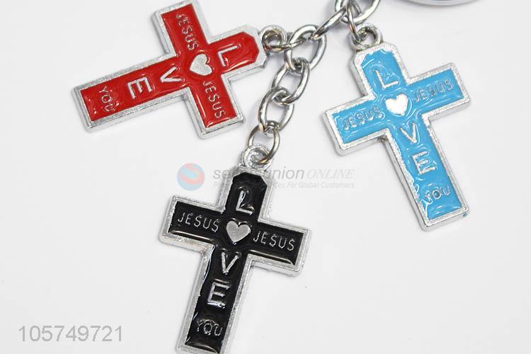 High quality cross shape zinc alloy key chains enamel metal keyrings