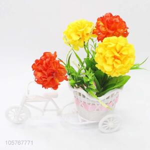 Top Sale Plastic White Tricycle Bike Design Flower Basket Container and Artificial Flower