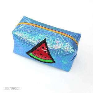 Wholesale cheap watermelon pu leather zipper cosmetic bag