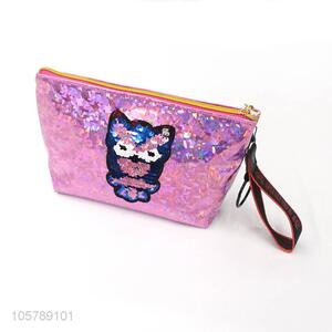 Delicate style owl sequins pu makeup bag cosmetic bag