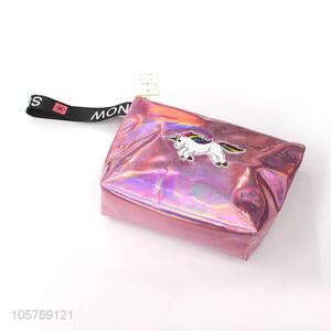 Cute design unicorn pu leather zipper cosmetic bag for promotions