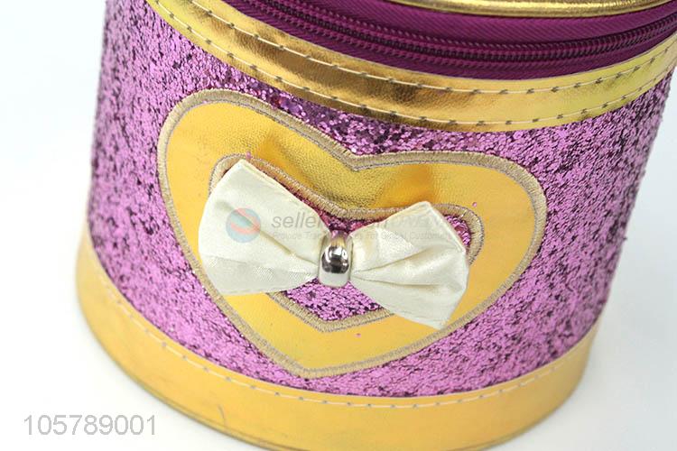 Excellent quality barrel shape pu leather travel bag cosmetic bag