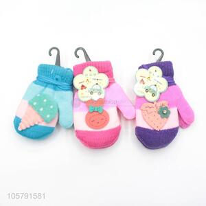 Hot Sale Cartoon Design Knitted Warm Gloves With Rope