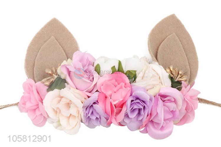 Hot Selling Rabbit Ear Artificial Flower Hair Band For Easter