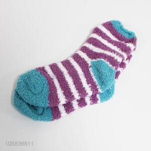 Hot selling striped fuzzy microfiber socks for adults