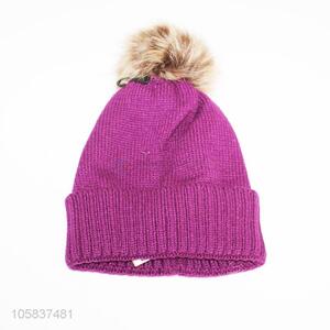 Custom acrylic knitted winter hat with hair bulb