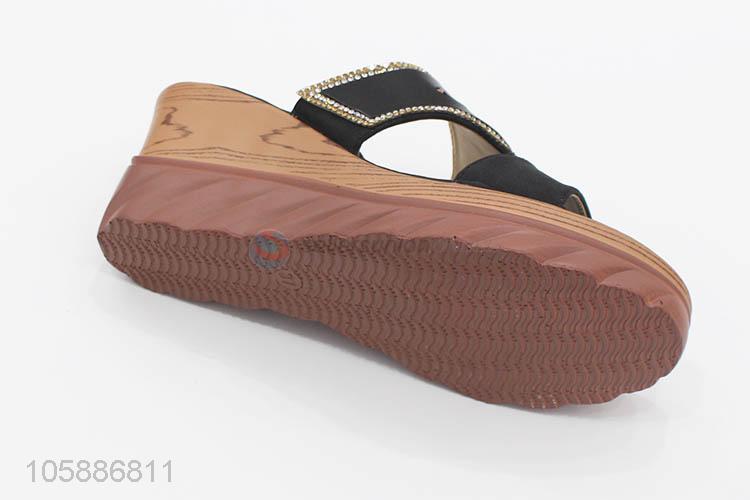 Factory sales vintage women slope heel slippers with stones