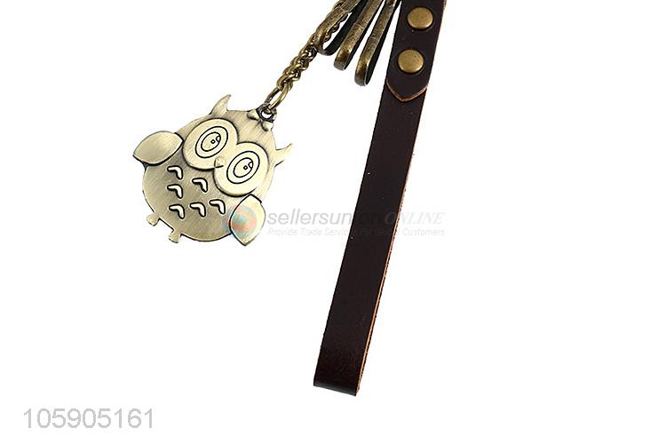 Competitive price personalized alloy pendant retro owl leather key chain