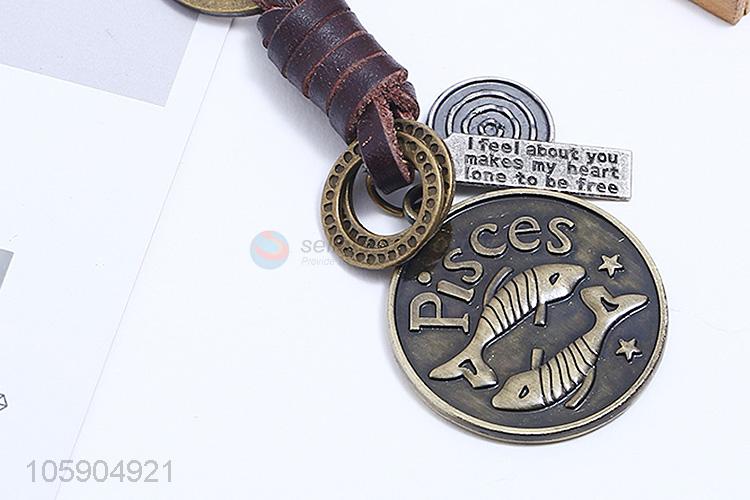 Good sale personalized retro pisces pendant leather key chain