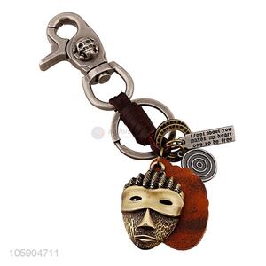 Latest design mask alloy pendant key chain leather key ring